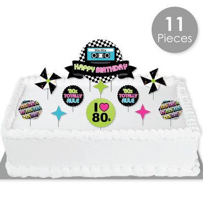 80's Retro - Totally 1980s Birthday Party Cake Decorating Kit - Happy Birthday Cake Topper Set - 11 Pieces