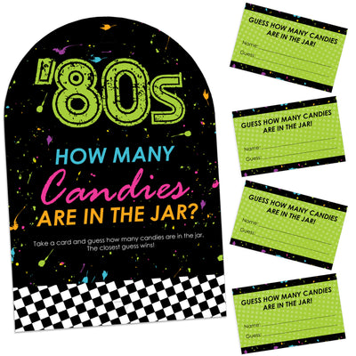 80's Retro - How Many Candies Totally 1980s Party Game - 1 Stand and 40 Cards - Candy Guessing Game
