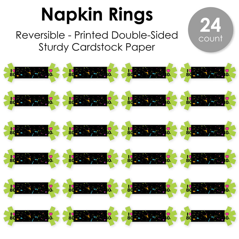 80’s Retro - Totally 1980s Party Paper Napkin Holder - Napkin Rings - Set of 24