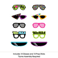 80's Retro Glasses - Paper Card Stock Totally 1980s Party Photo Booth Props Kit - 10 Count