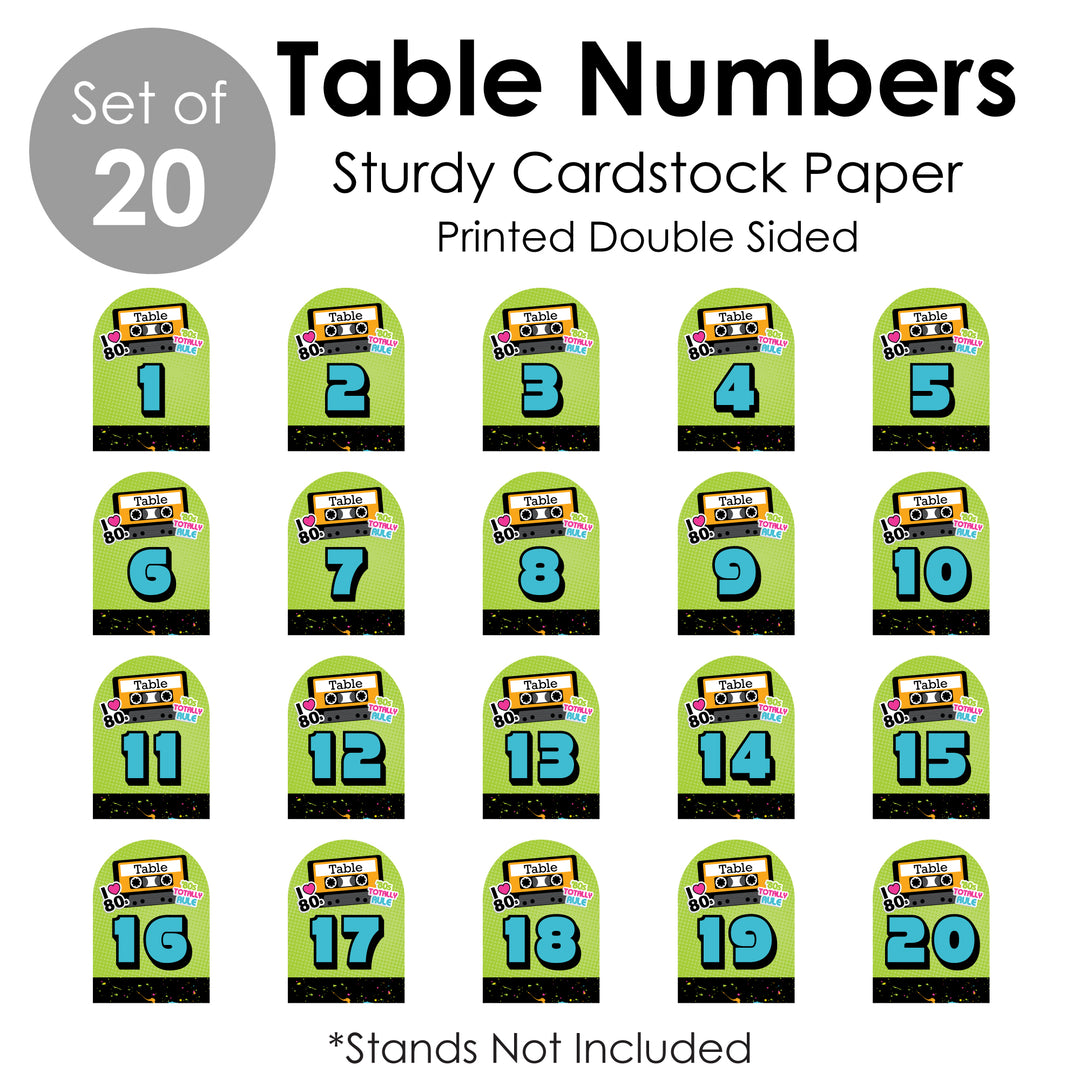 80's Retro - Totally 1980s Party Double-Sided 5 x 7 inches Cards - Table Numbers - 1-20