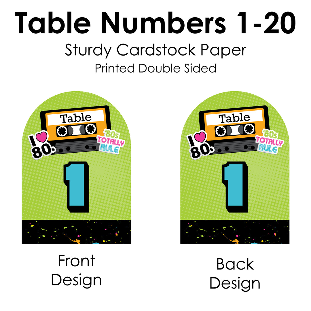 80's Retro - Totally 1980s Party Double-Sided 5 x 7 inches Cards - Table Numbers - 1-20