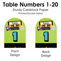 80's Retro - Totally 1980s Party Double-Sided 5 x 7 inches Cards - Table Numbers - 1-20