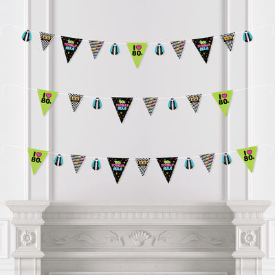 80’s Retro - DIY Totally 1980s Party Pennant Garland Decoration - Triangle Banner - 30 Pieces