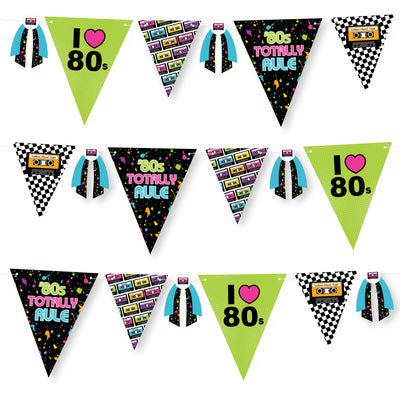 80’s Retro - DIY Totally 1980s Party Pennant Garland Decoration - Triangle Banner - 30 Pieces