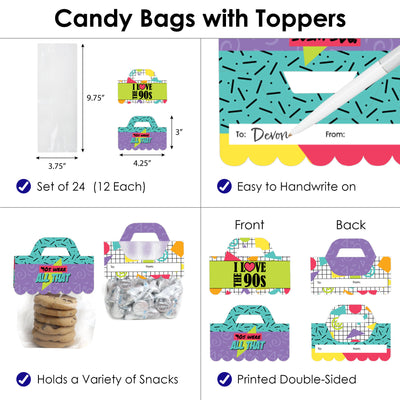 90’s Throwback - DIY 1990s Party Clear Goodie Favor Bag Labels - Candy Bags with Toppers - Set of 24