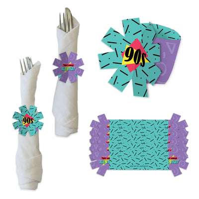 90’s Throwback - 1990s Party Paper Napkin Holder - Napkin Rings - Set of 24