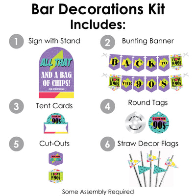 90’s Throwback - DIY 1990s Party Signs - Snack Bar Decorations Kit - 50 Pieces