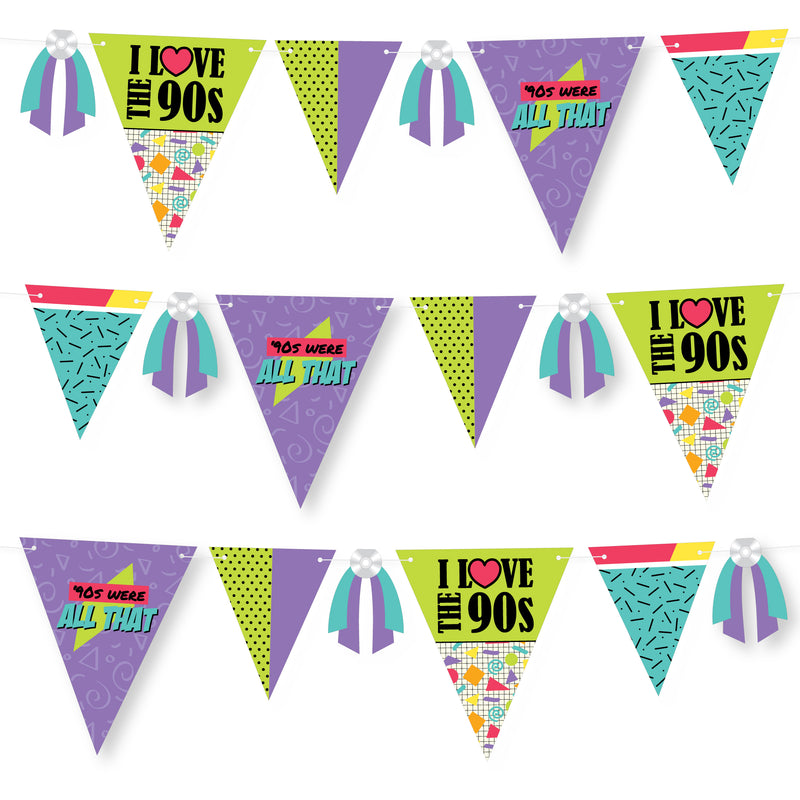 90’s Throwback - DIY 1990s Party Pennant Garland Decoration - Triangle Banner - 30 Pieces