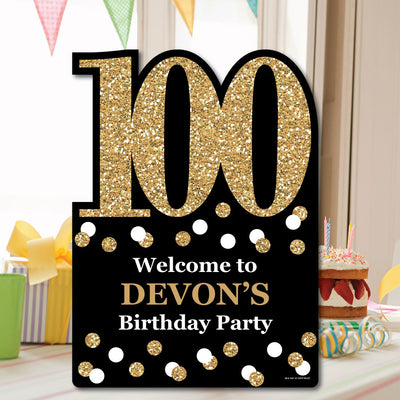 Adult 100th Birthday - Gold - Party Decorations - Birthday Party Personalized Welcome Yard Sign