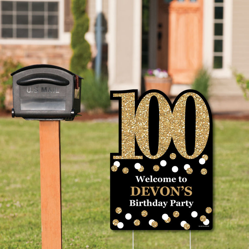 Adult 100th Birthday - Gold - Party Decorations - Birthday Party Personalized Welcome Yard Sign