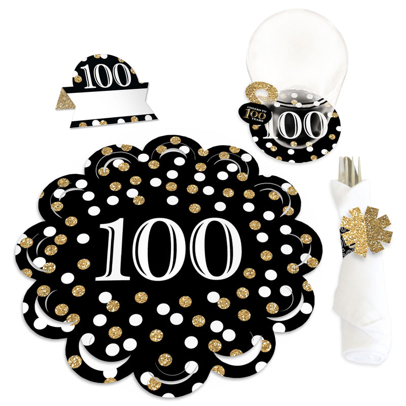 Adult 100th Birthday - Gold - Birthday Party Paper Charger and Table Decorations - Chargerific Kit - Place Setting for 8