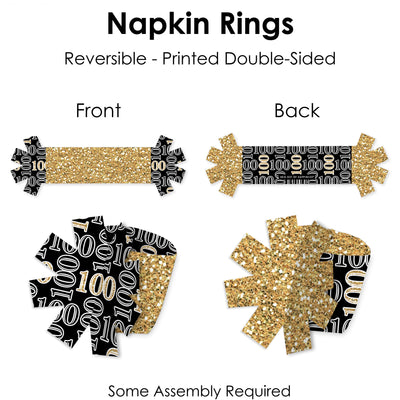 Adult 100th Birthday - Gold - Birthday Party Paper Napkin Holder - Napkin Rings - Set of 24
