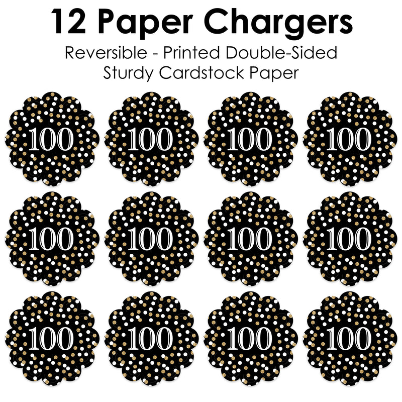 Adult 100th Birthday - Gold - Birthday Party Round Table Decorations - Paper Chargers - Place Setting For 12