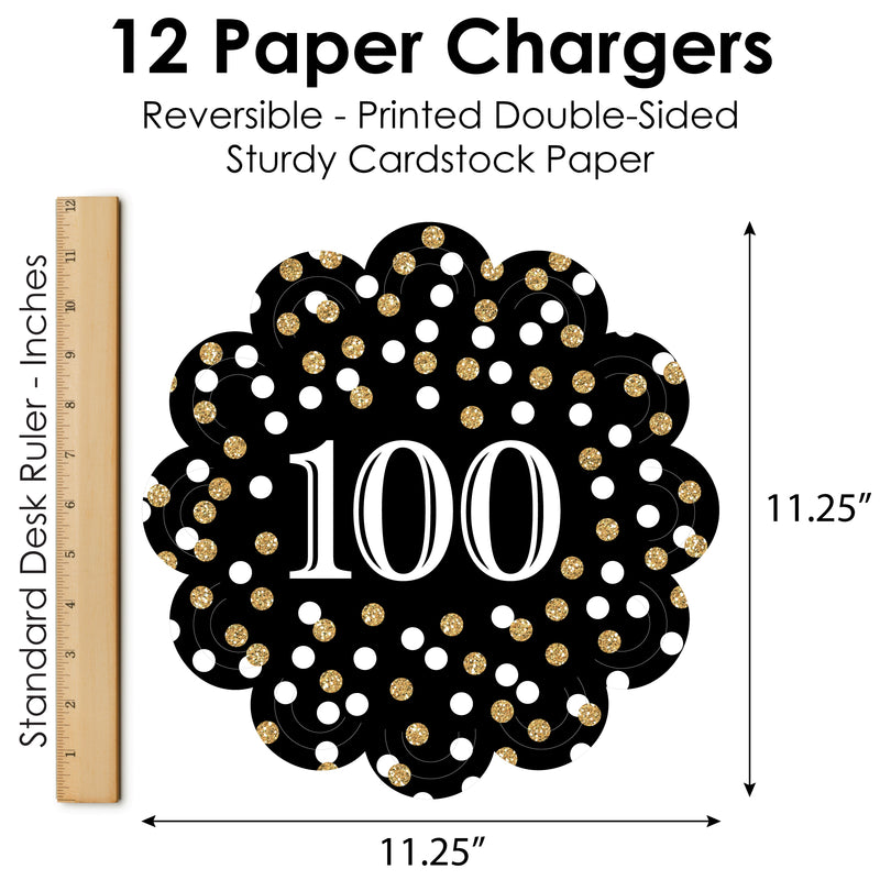 Adult 100th Birthday - Gold - Birthday Party Round Table Decorations - Paper Chargers - Place Setting For 12
