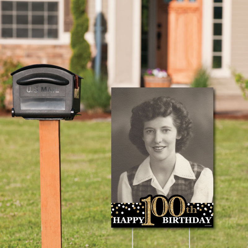 Adult 100th Birthday - Gold - Photo Yard Sign - Birthday Party Decorations