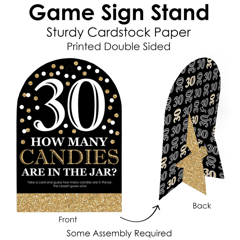 Adult 30th Birthday - Gold - How Many Candies Birthday Party Game - 1 Stand and 40 Cards - Candy Guessing Game
