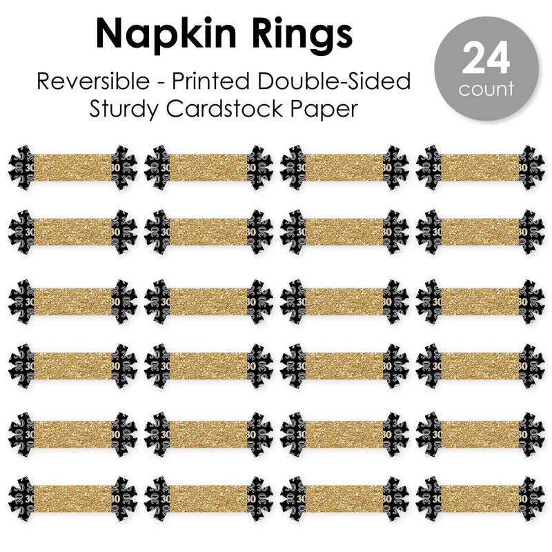 Adult 30th Birthday - Gold - Birthday Party Paper Napkin Holder - Napkin Rings - Set of 24