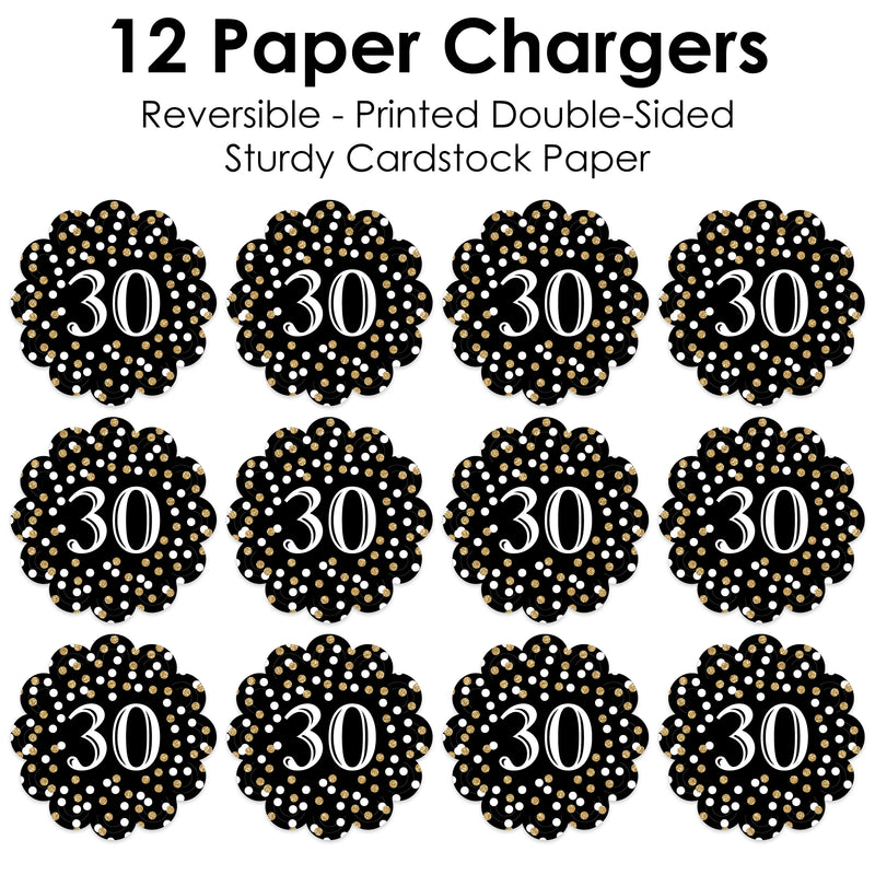 Adult 30th Birthday - Gold - Birthday Party Round Table Decorations - Paper Chargers - Place Setting For 12