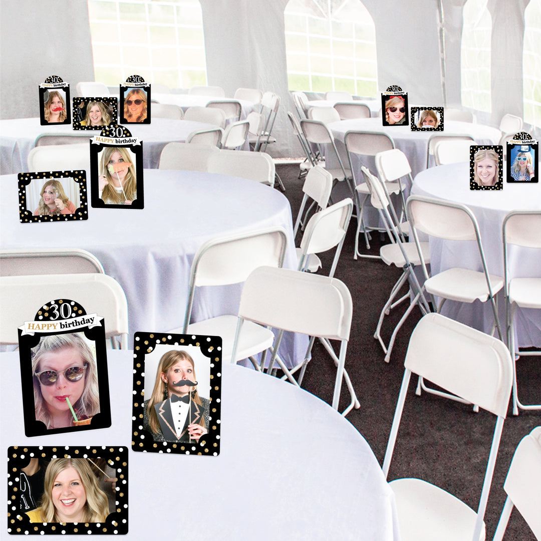 Adult 30th Birthday - Gold - Birthday Party 4x6 Picture Display - Paper Photo Frames - Set of 12