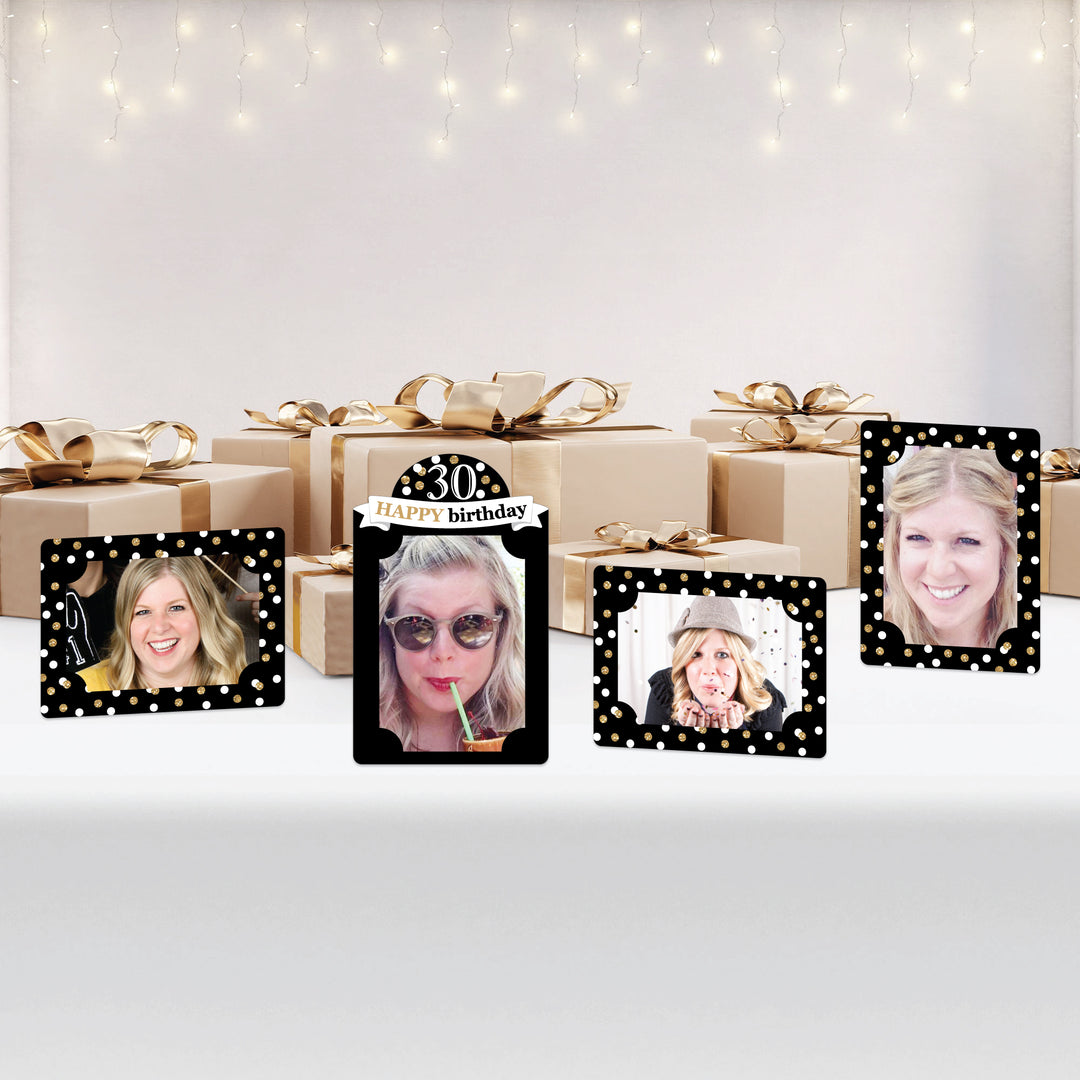 Adult 30th Birthday - Gold - Birthday Party 4x6 Picture Display - Paper Photo Frames - Set of 12