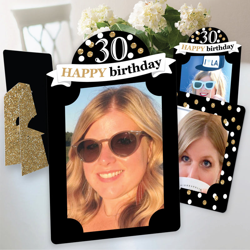 Adult 30th Birthday - Gold - Birthday Party 4x6 Picture Display - Paper Photo Frames - Set of 12