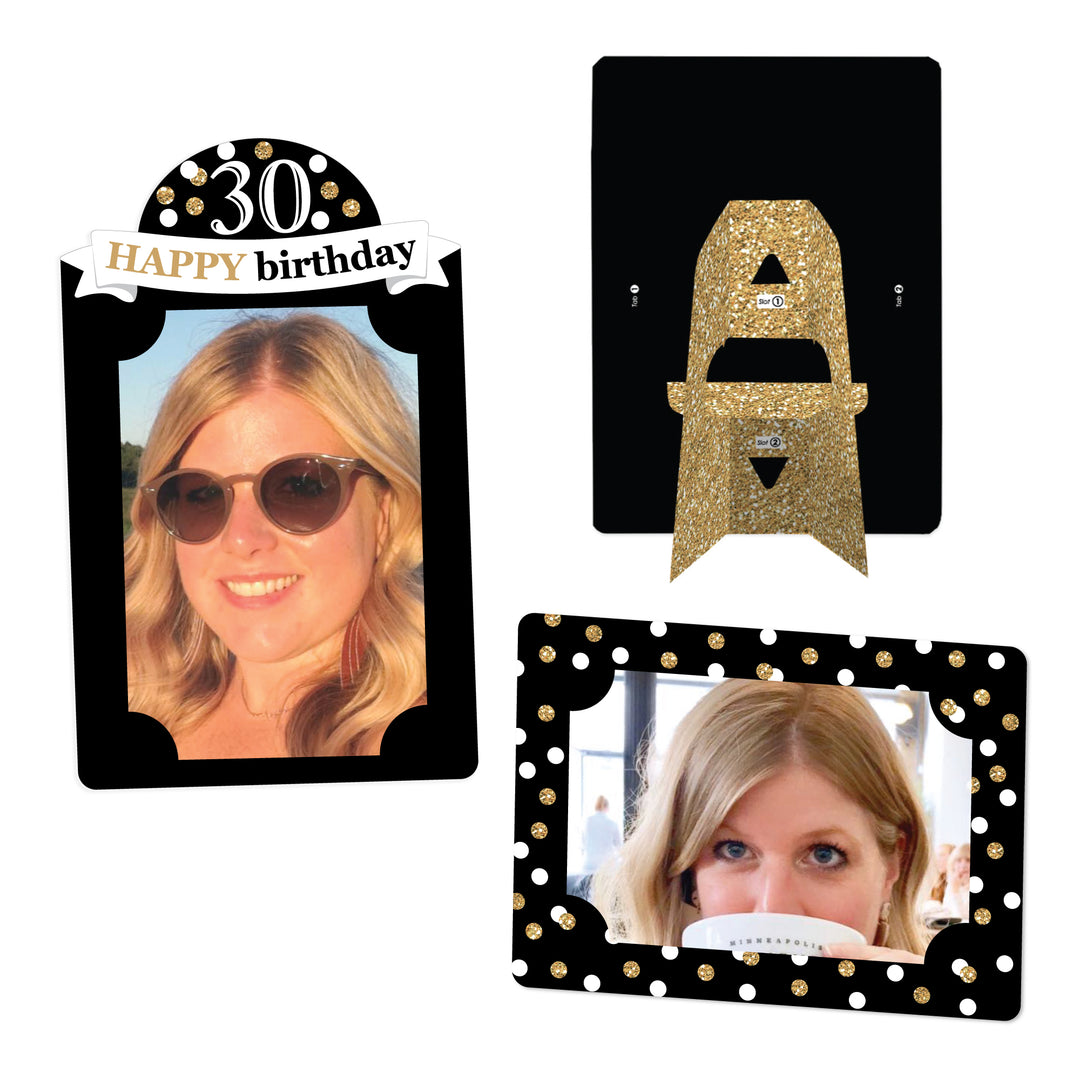Adult 30th Birthday - Gold - Birthday Party 4x6 Picture Display - Paper Photo Frames - Set of 12