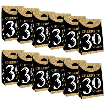 Adult 30th Birthday - Gold - Birthday Gift Favor Bags - Party Goodie Boxes - Set of 12