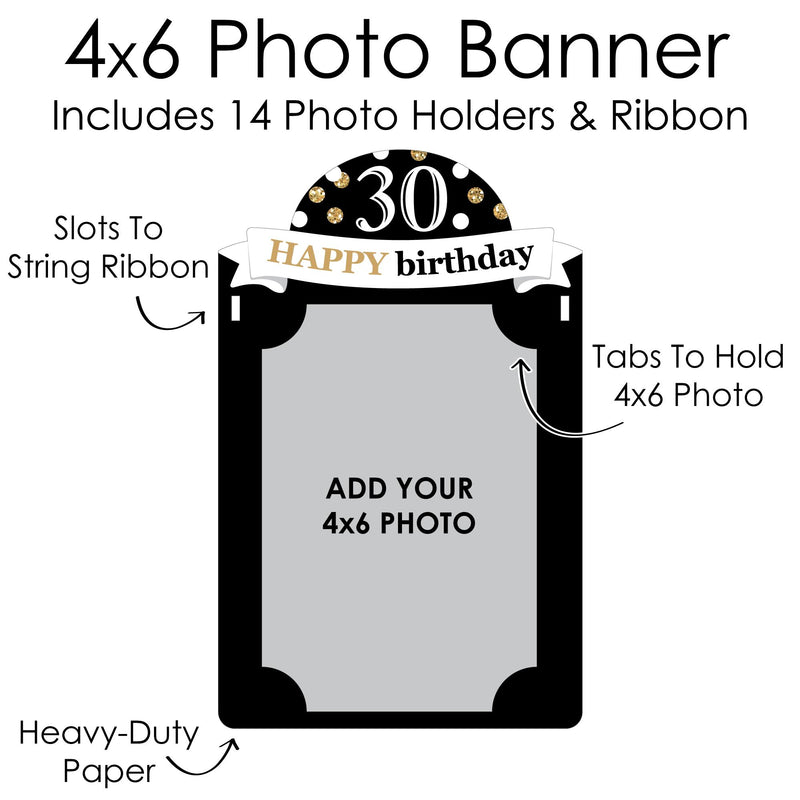 Adult 30th Birthday - Gold - DIY Birthday Party Decor - Picture Display - Photo Banner
