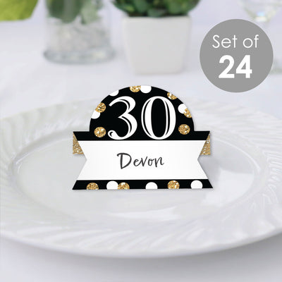 Adult 30th Birthday - Gold - Birthday Party Tent Buffet Card - Table Setting Name Place Cards - Set of 24