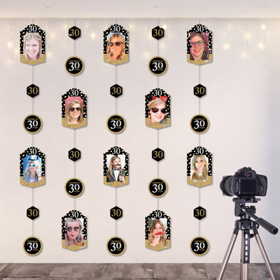 Adult 30th Birthday - Gold - Birthday Party DIY Backdrop Decor - Hanging Vertical Photo Garland - 35 Pieces