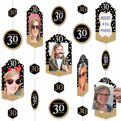 Adult 30th Birthday - Gold - Birthday Party DIY Backdrop Decor - Hanging Vertical Photo Garland - 35 Pieces