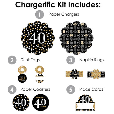 Adult 40th Birthday - Gold - Birthday Party Paper Charger and Table Decorations - Chargerific Kit - Place Setting for 8