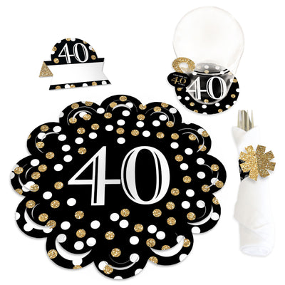 Adult 40th Birthday - Gold - Birthday Party Paper Charger and Table Decorations - Chargerific Kit - Place Setting for 8