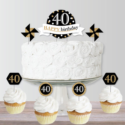 Adult 40th Birthday - Gold - Birthday Party Cake Decorating Kit - Happy Birthday Cake Topper Set - 11 Pieces