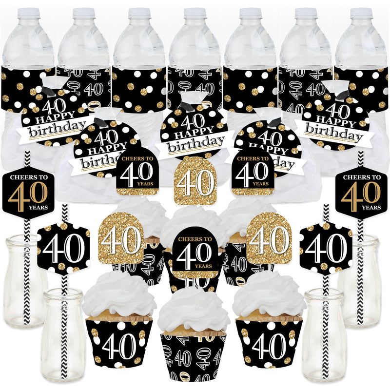 Adult 40th Birthday - Gold - Birthday Party Favors and Cupcake Kit - Fabulous Favor Party Pack - 100 Pieces