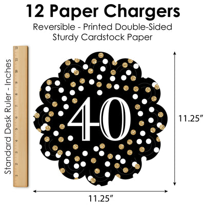 Adult 40th Birthday - Gold - Birthday Party Round Table Decorations - Paper Chargers - Place Setting For 12