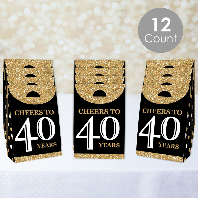 Adult 40th Birthday - Gold - Birthday Gift Favor Bags - Party Goodie Boxes - Set of 12