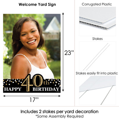 Adult 40th Birthday - Gold - Photo Yard Sign - Birthday Party Decorations