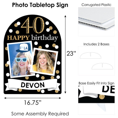 Adult 40th Birthday - Gold - Personalized Birthday Party Picture Display Stand - Photo Tabletop Sign - Upload 2 Photos - 1 Piece