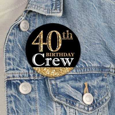 Adult 40th Birthday - Gold - 3 inch Birthday Party Badge - Pinback Buttons - Set of 8