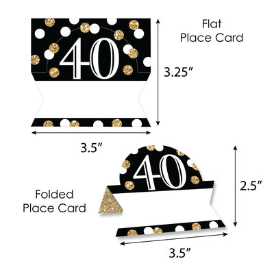 Adult 40th Birthday - Gold - Birthday Party Tent Buffet Card - Table Setting Name Place Cards - Set of 24
