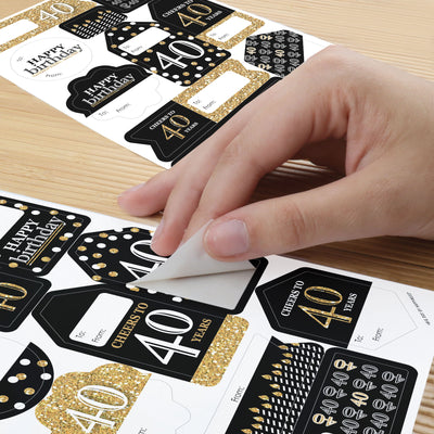 Adult 40th Birthday - Gold - Assorted Birthday Party Gift Tag Labels - To and From Stickers - 12 Sheets - 120 Stickers