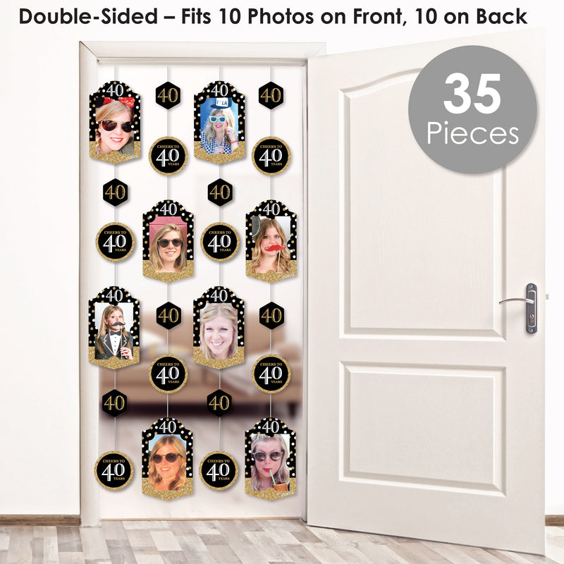 Adult 40th Birthday - Gold - Birthday Party DIY Backdrop Decor - Hanging Vertical Photo Garland - 35 Pieces