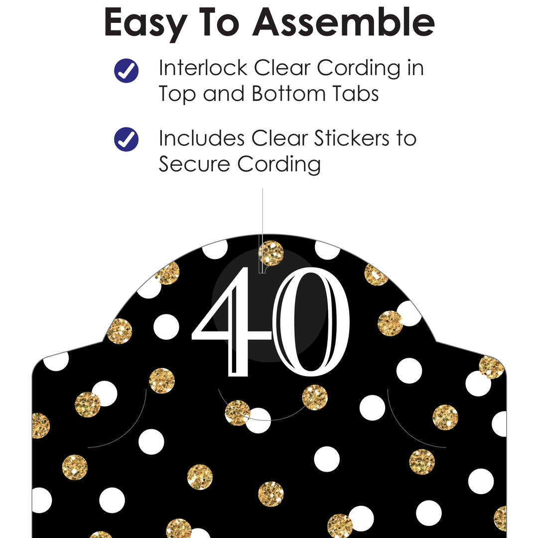 Adult 40th Birthday - Gold - Birthday Party DIY Backdrop Decor - Hanging Vertical Photo Garland - 35 Pieces