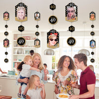 Adult 40th Birthday - Gold - Birthday Party DIY Backdrop Decor - Hanging Vertical Photo Garland - 35 Pieces