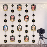 Adult 40th Birthday - Gold - Birthday Party DIY Backdrop Decor - Hanging Vertical Photo Garland - 35 Pieces
