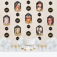 Adult 40th Birthday - Gold - Birthday Party DIY Backdrop Decor - Hanging Vertical Photo Garland - 35 Pieces