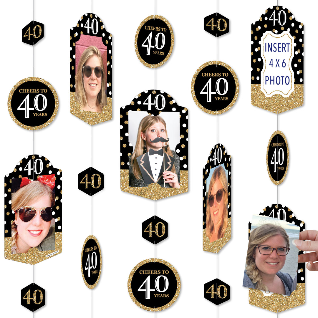 Adult 40th Birthday - Gold - Birthday Party DIY Backdrop Decor - Hanging Vertical Photo Garland - 35 Pieces