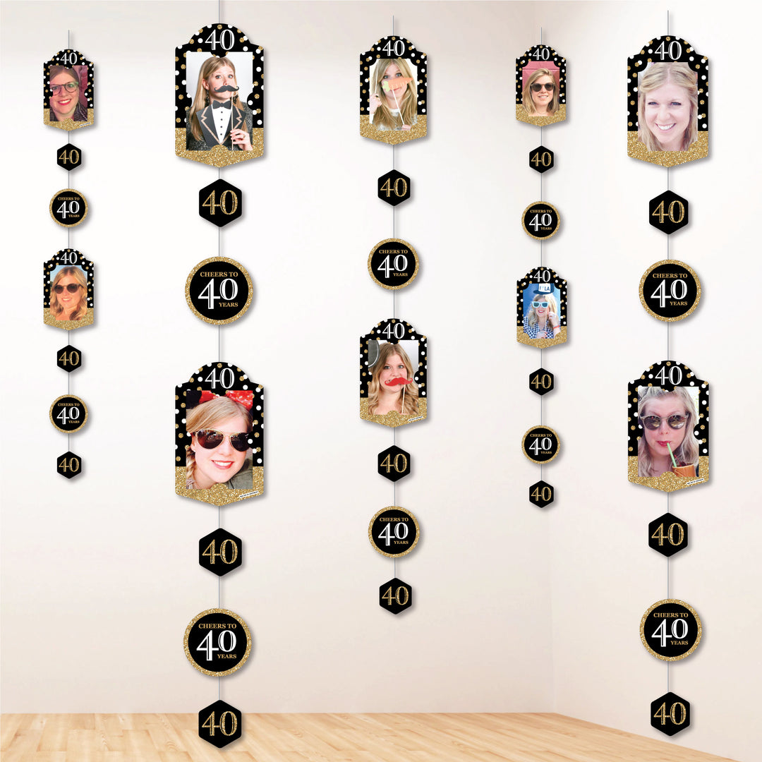 Adult 40th Birthday - Gold - Birthday Party DIY Backdrop Decor - Hanging Vertical Photo Garland - 35 Pieces